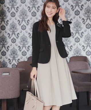 Tiaclasse L ボックスタックAラインワンピース ベージュ