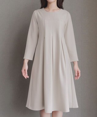 Tiaclasse L ボックスタックAラインワンピース ベージュ