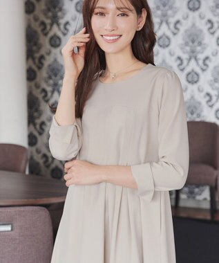 Tiaclasse L ボックスタックAラインワンピース ベージュ