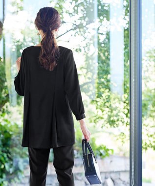 Tiaclasse 【洗える・スマート裏起毛】アシメタックチュニックブラウス ブラック