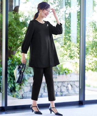 Tiaclasse 【洗える・スマート裏起毛】アシメタックチュニックブラウス ブラック