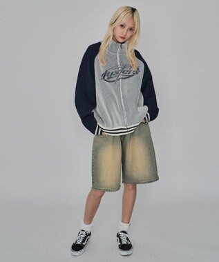 WEGO 【ユニセックス着用ITEM/MLサイズ展開】ラグラングラフィックニットブルゾン オフホワイト