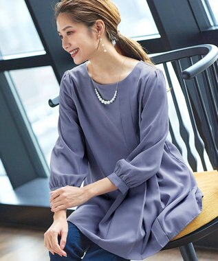 Tiaclasse 【洗える・スマート裏起毛】アシメタックチュニックブラウス サックスグレー