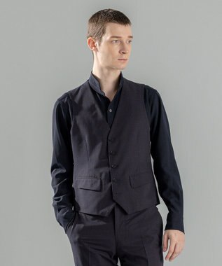 新柄【洗える/ストレッチ/シワになりにくい/セットアップ対応可】クールドッツストレッチ ジレ