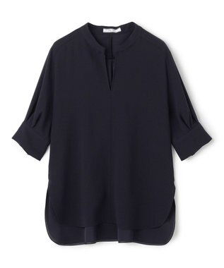 BEIGE， 【ご好評につき追加生産決定・洗える】FLEUR / スタンドカラープルオーバーブラウス Navy