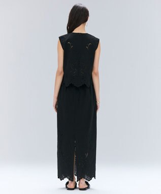 BEIGE， 【洗える】GALLERIA / コットンエンブロイダリーIラインスカート Black