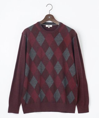 JOSEPH ABBOUD 【キングサイズ・滑らかな肌触り/洗える】 エクストラファインメリノアーガイルクルーネック  ニット ワイン系7