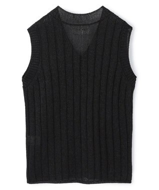 BEIGE， OPTICAL /  ペーパーヤーン Vネックリブニット Black