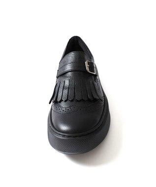 Pointer 日本製 本革フリンジ付き厚底ローファー ブラック