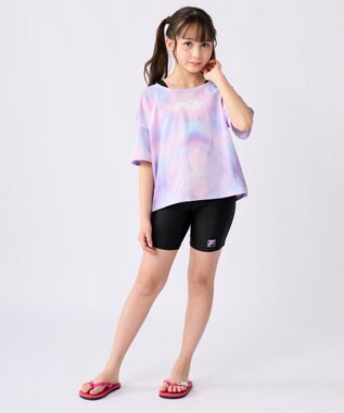OP／FILA 【FILA】スクール水着 水陸両用Tシャツ付き 捲れ防止タンキニ パープル