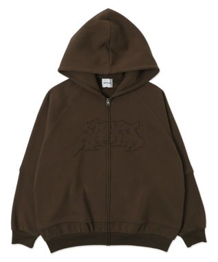 WEGO 【ユニセックス着用ITEM】ダメージアップリケレイヤードZIPパーカー ブラウン