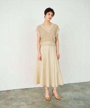 GRACE CONTINENTAL リネンタッチタックフレアスカート ベージュ