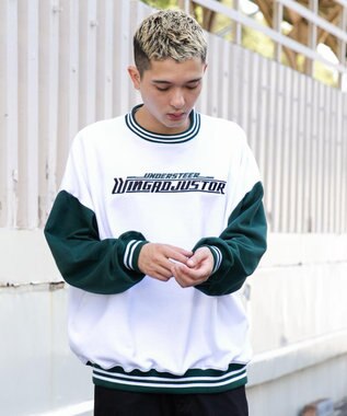 WEGO ヘビーウエイト刺繍バイカラープルオーバー ホワイト