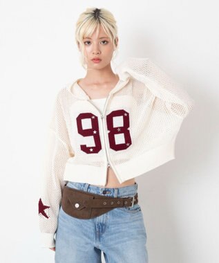 WEGO ナンバリングメッシュニットパーカー ホワイト