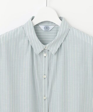 J.PRESS LADIES 【洗える】BEZ空羽ストライプ シャツカラー ブラウス ライトグリーン系1