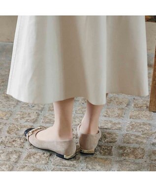 MODE ET JACOMO <MODE ET JACOMO>スクエアビットフラットパンプス ベージュコンビ