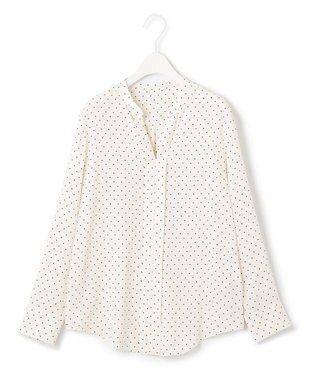ICB 【人気のため新柄追加・洗える】Back Satin Amunzen キーネック長袖ブラウス ドット柄系