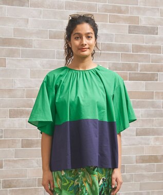 J.PRESS YORK STREET 【WOMEN】バイカラーギャザー ブラウス