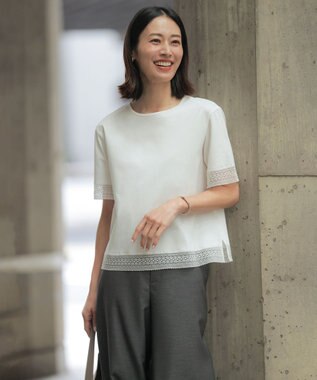 J.PRESS LADIES L FLAXASAオックス ワイド ストレート パンツ チャコール系