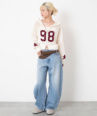 WEGO ナンバリングメッシュニットパーカー ホワイト