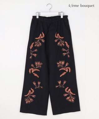 自由区 【カトリエムブーケ】Broderie a motifs floraux 刺繍パンツ ブラック×オレンジ