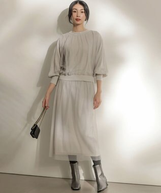 組曲 S 【WEB限定】チュールニット×リバーシブルスカート セット ライトグレー系