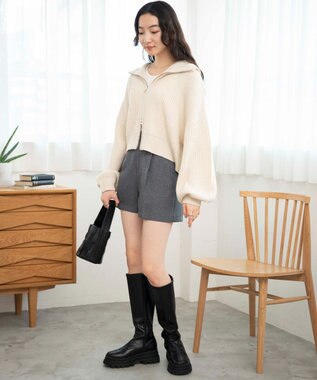 WEGO ダブルジップショートカーデ ホワイトアイボリー