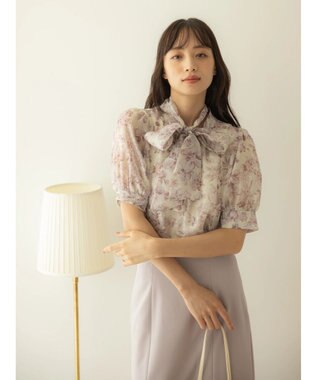 earth music&ecology フラワー柄シアーパフブラウス Pink