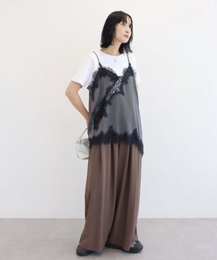 Green Parks レースドッキングサテンビスチェ Charcoal Gray