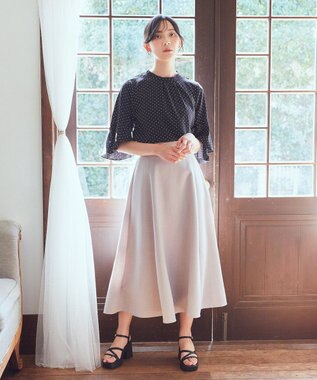 earth music&ecology フリル７分袖ブラウス Dot Black