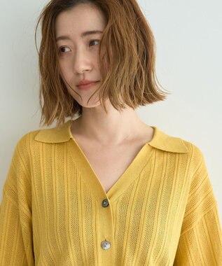 YECCA VECCA ストライプメッシュニットカーディガン Yellow