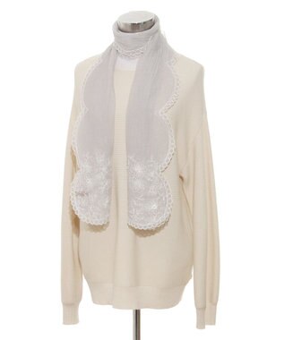 MOONBAT ルナルーチェ ロカ CHANDNI シルクコットン 花刺繍ストール ライトグレー