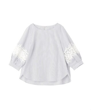 YECCA VECCA ストライプ柄レース切替ブラウス Off White