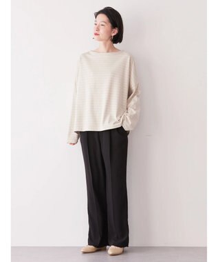 AMERICAN HOLIC ボートネックボーダープルオーバー Gray Beige