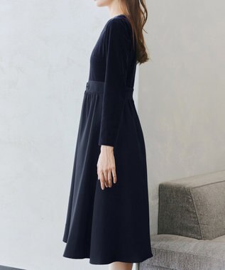 Tiaclasse 【洗える】ベロア異素材ドッキングワンピース ブラック