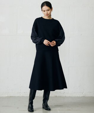 自由区 S ウールミラノランタンスリーブ ニット ネイビー