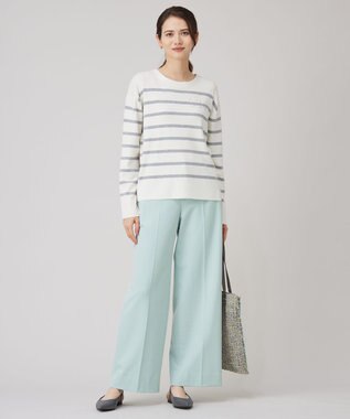 自由区 S 【洗える】コットンウールハイゲージボーダー ニット エクリュ×ライトグレー