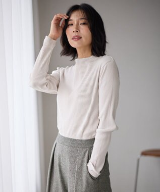 ANY テレコハイネックロングスリーブＴシャツ グレージュ