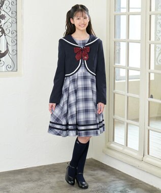 ANY KIDS ジャケット付き チェック ワンピース ネイビー
