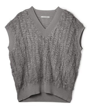 BEIGE， LYCORIS / カットフリンジ Vネックニット Gray