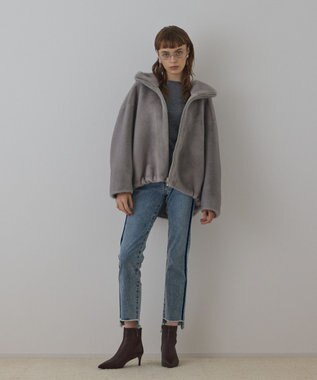 GRACE CONTINENTAL フェイクミンクフードジャケット ライトグレー