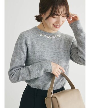 Green Parks ビジュー付きニットプルオーバー Gray Mixture