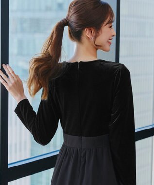 Tiaclasse 【洗える】ベロア異素材ドッキングワンピース ブラック