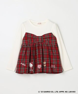 ANY KIDS 【ハローキティ×ANY KIDS】ドッキング刺繍 長袖Tシャツ レッド