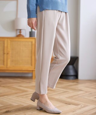 Tiaclasse L 【ストレッチジョーゼット】スリットテーパードパンツ グレージュ