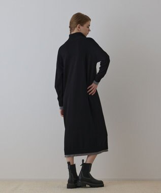 GRACE CONTINENTAL バイカラーストレートニットワンピース ブラック