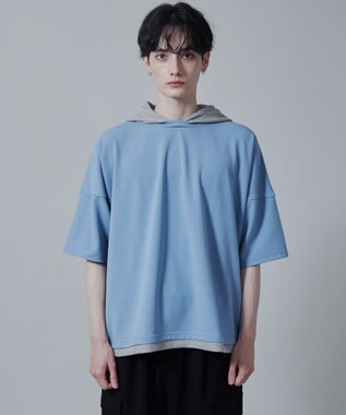 WEGO フェイクレイヤードフードT（S） ブルー