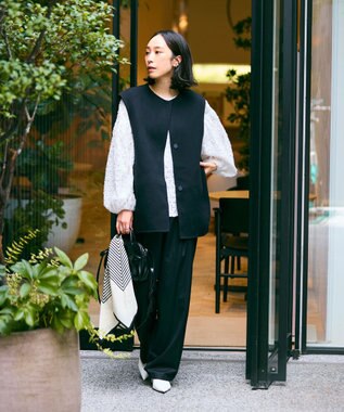 #Newans ハイウエスト2タックパンツ ブラック