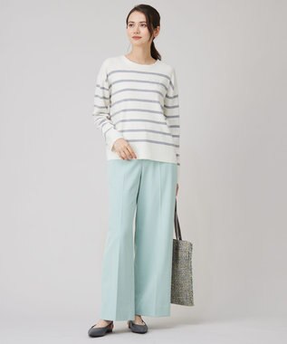 自由区 S 【洗える】コットンウールハイゲージボーダー ニット エクリュ×ライトグレー