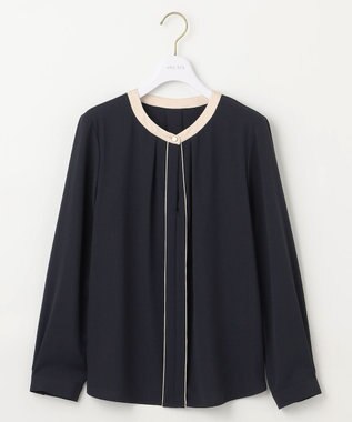 ANY SIS S 【洗える】フロントタック ブラウス ネイビー×アイボリー